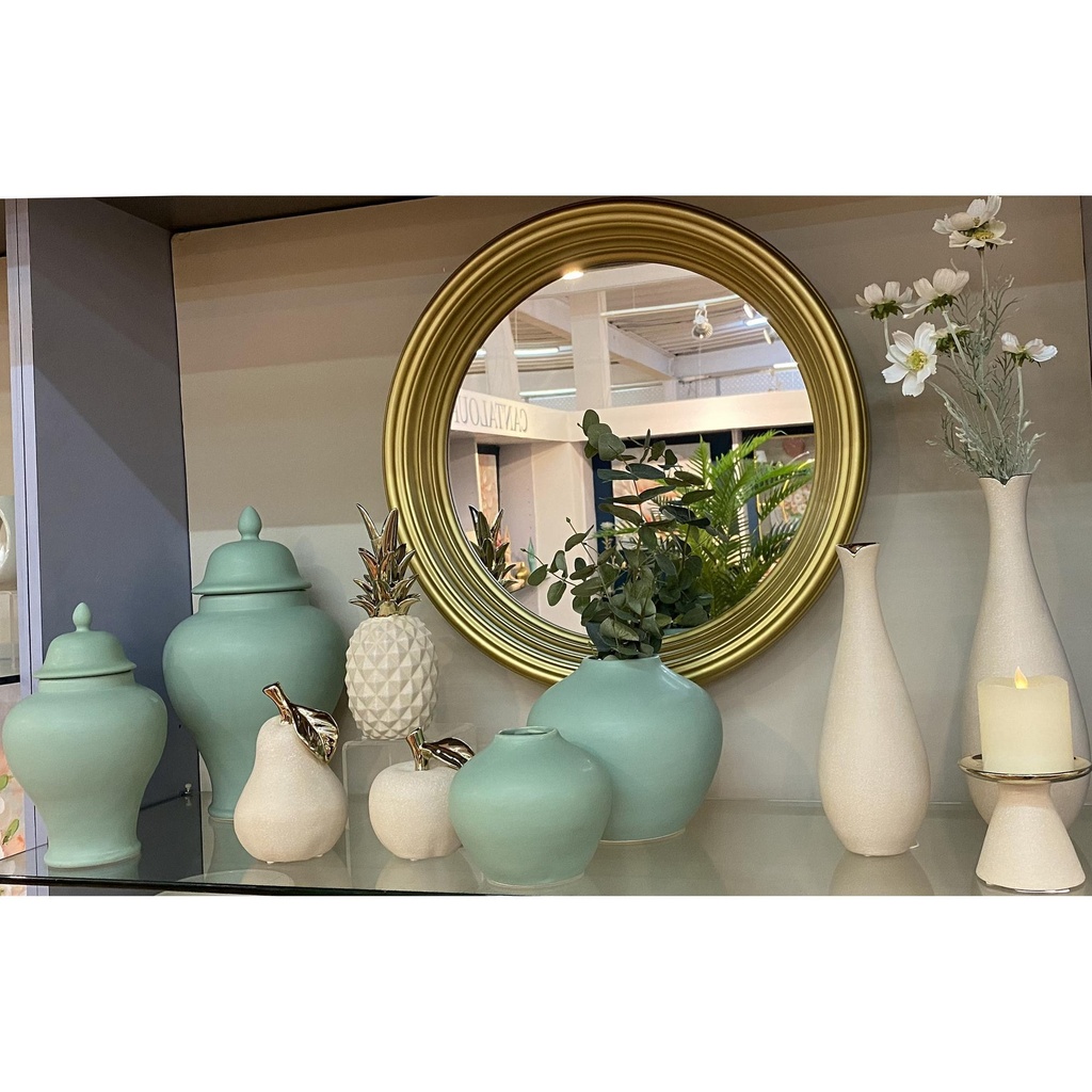 MANZANA DECOR PORCELANA ARENA/DORADO 12X12X14CM