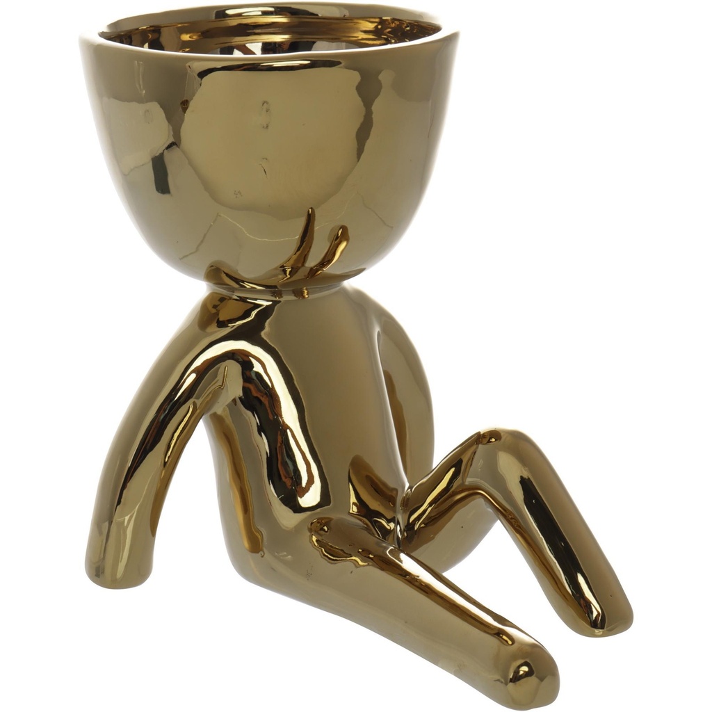 MACETA FIGURA DORADA SENTADA PORCELANA 14.5X9X12CM