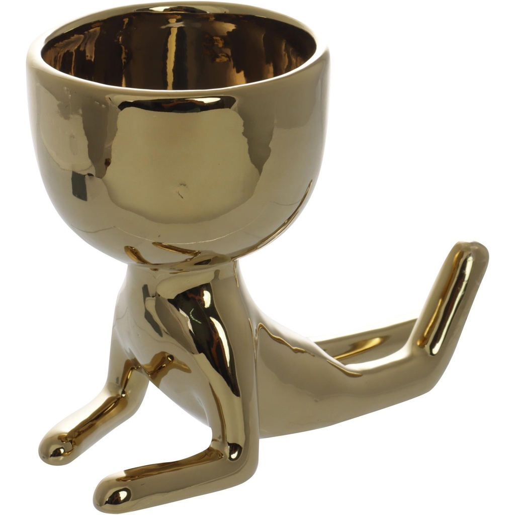 MACETA FIGURA DORADA SENTADA PORCELANA 14.5X9X12CM