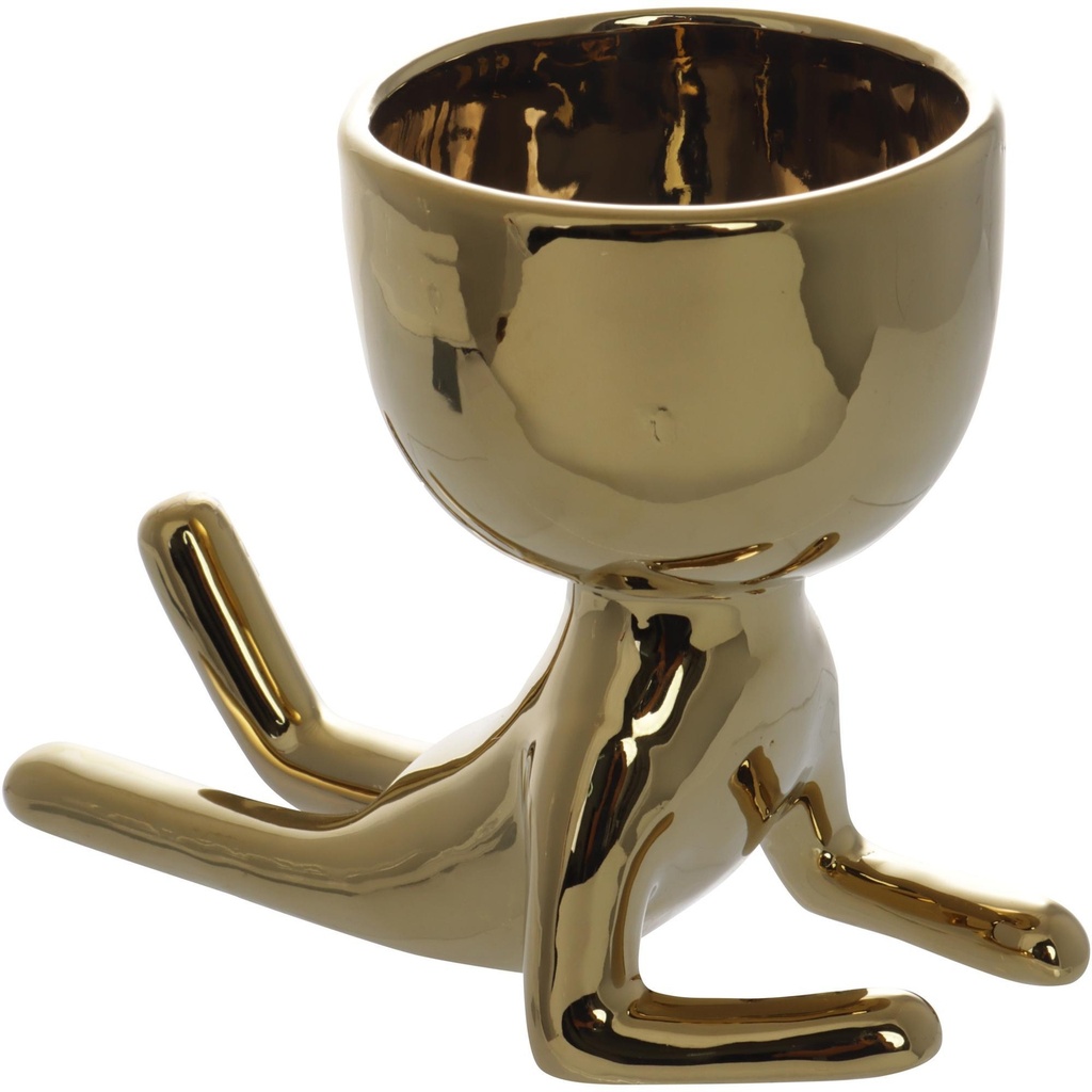 MACETA FIGURA DORADA SENTADA PORCELANA 14.5X9X12CM