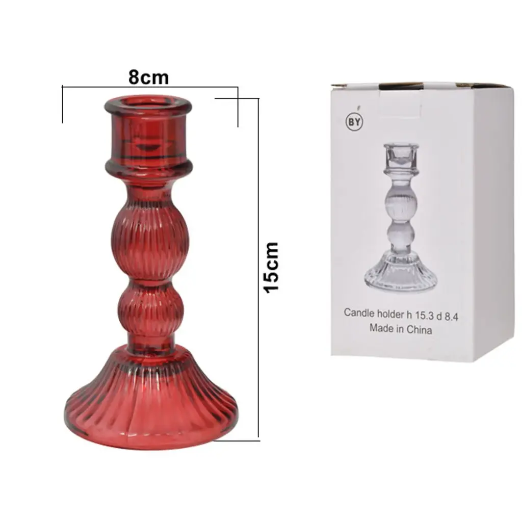 CANDELABRO DE VIDRIO ROJO REF:ES27926 8X15CM