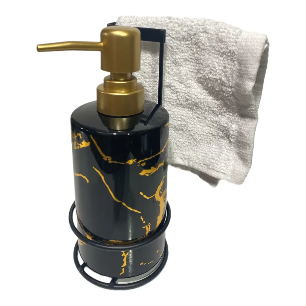 DISPENSADOR DE JABON CON BASE Y TOALLA 8X14CM