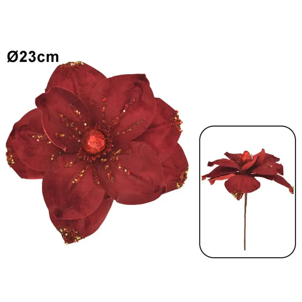 FLOR NAVIDEÑA VINO/BURGUNDY GAMUZADA 23CM REF:FD-5469