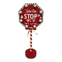 LETRERO NAVIDEÑO MADERA CON LUZ LED A PILAS "SANTA STOP HERE" 15X34CM