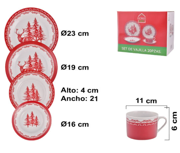 VAJILLA NAV. 20PZS. ROJA REF: 24040