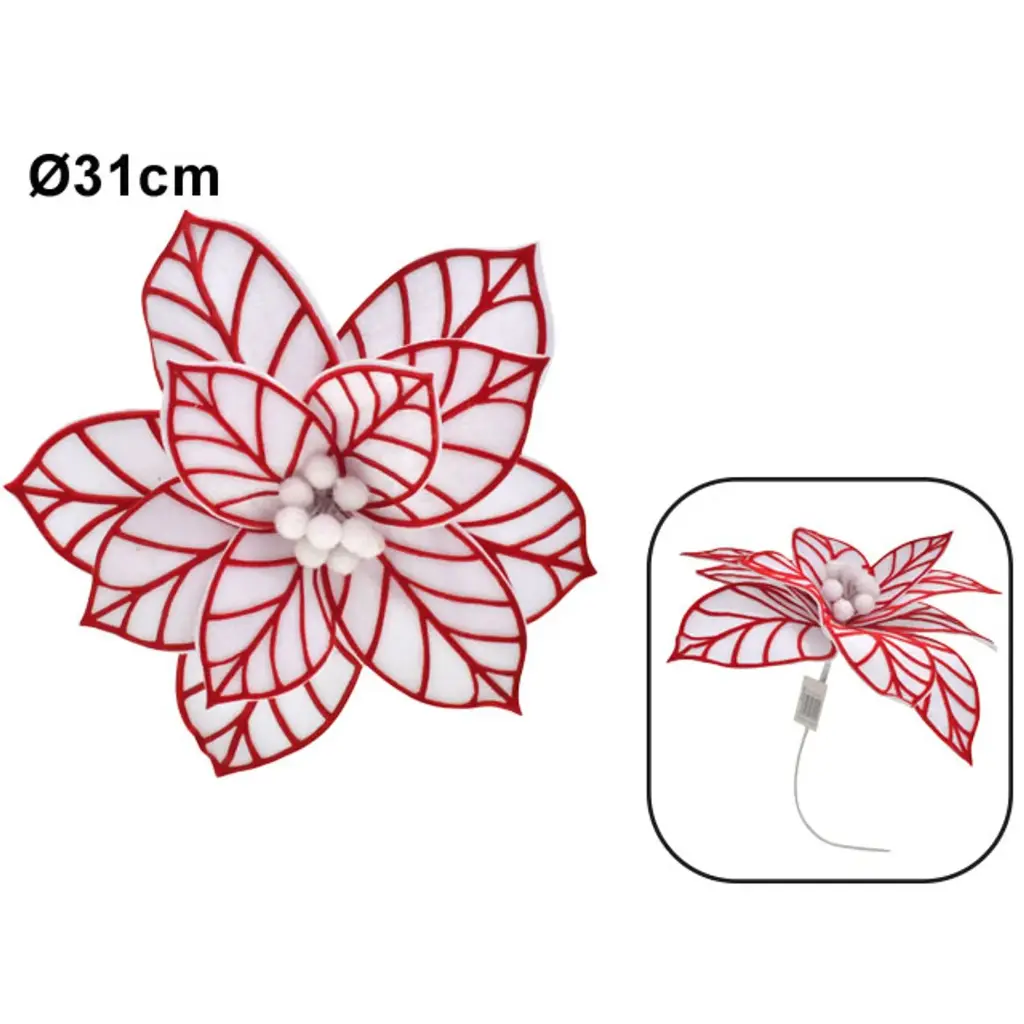 FLOR NAVIDEÑA BLANCA/ROJO REF:ES26453, 31X24CM, Ø31CM
