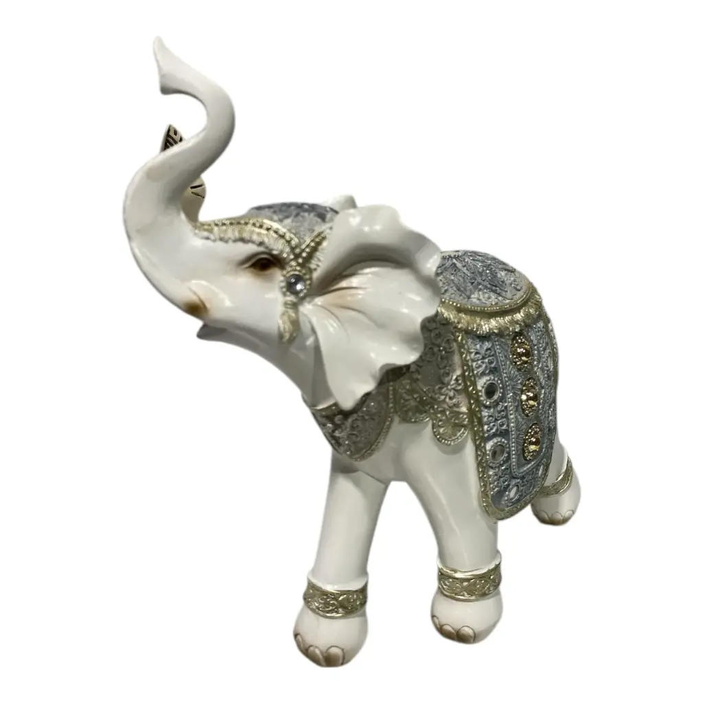 ELEFANTE DECOR POLIRESINA CELESTE/BLANCO 20X9X24CM