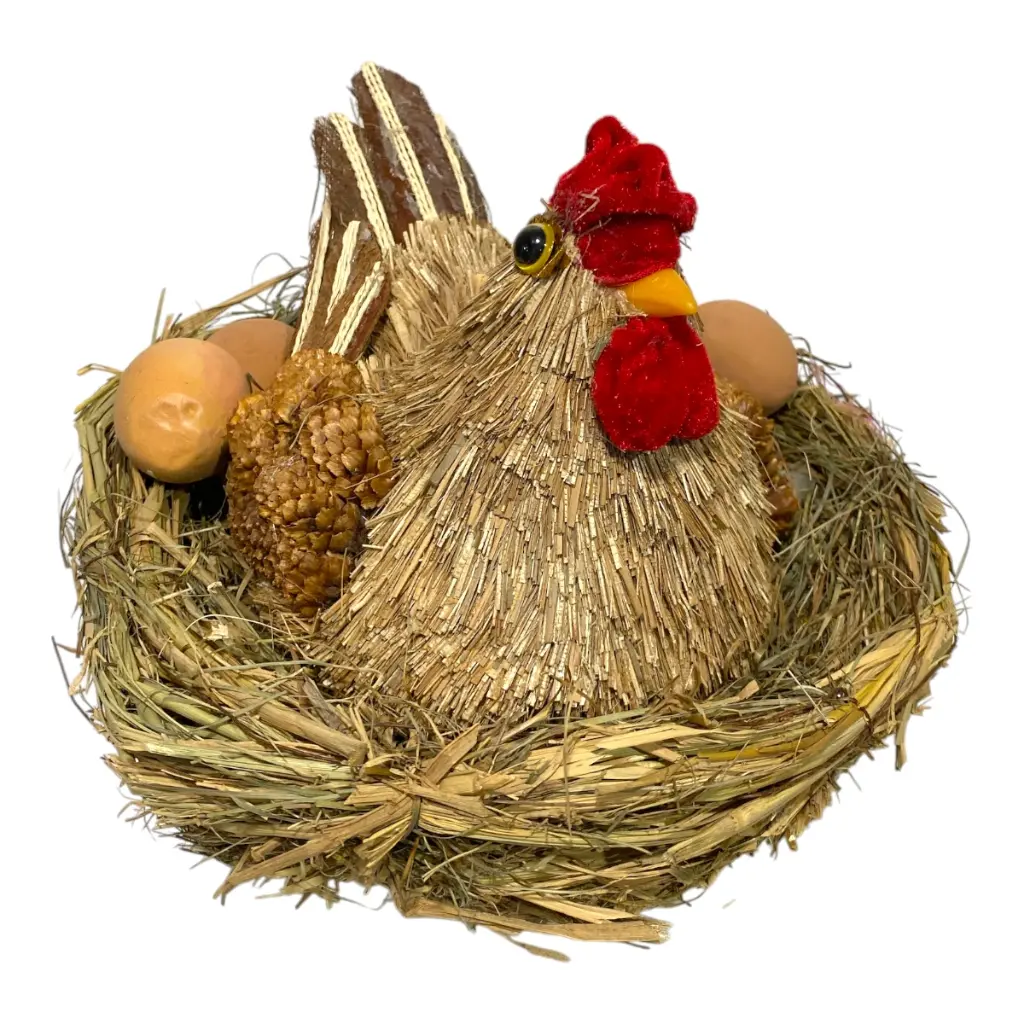 GALLINA DECOR DE PAJA CON NIDO/HUEVOS 28X25X20CM