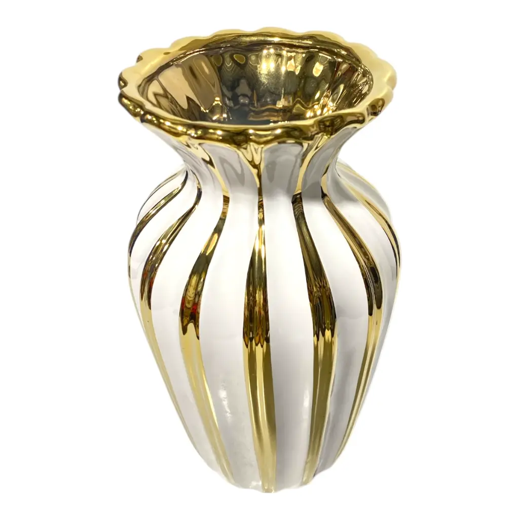 FLORERO DE PORCELANA DORADO/BLANCO 14X14X25CM