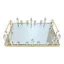 BANDEJA BASE DE ESPEJO DORADA/CRISTALES 35X25X8CM