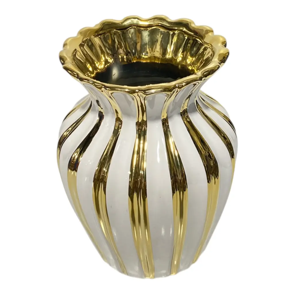 FLORERO DE PORCELANA DORADO/BLANCO 13X18CM