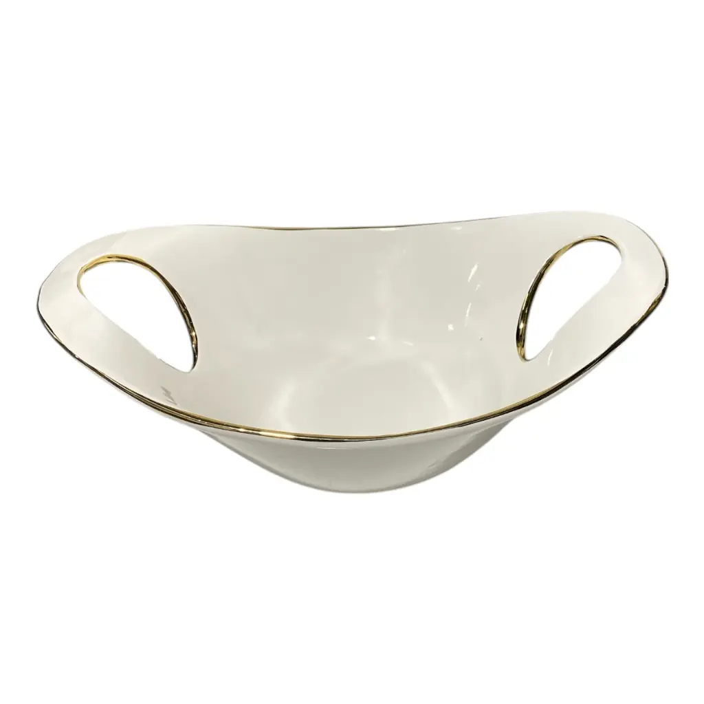 FLORERO DE PORCELANA BLANCO FILO DORADO 34X22X12CM