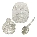 FRASCO PARA MIEL DE VIDRIO CON TAPA Y MIELERO 14X19CM