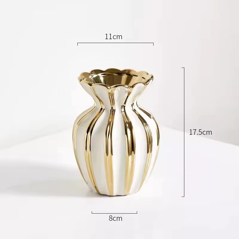 FLORERO DE PORCELANA DORADO/BLANCO 13X18CM