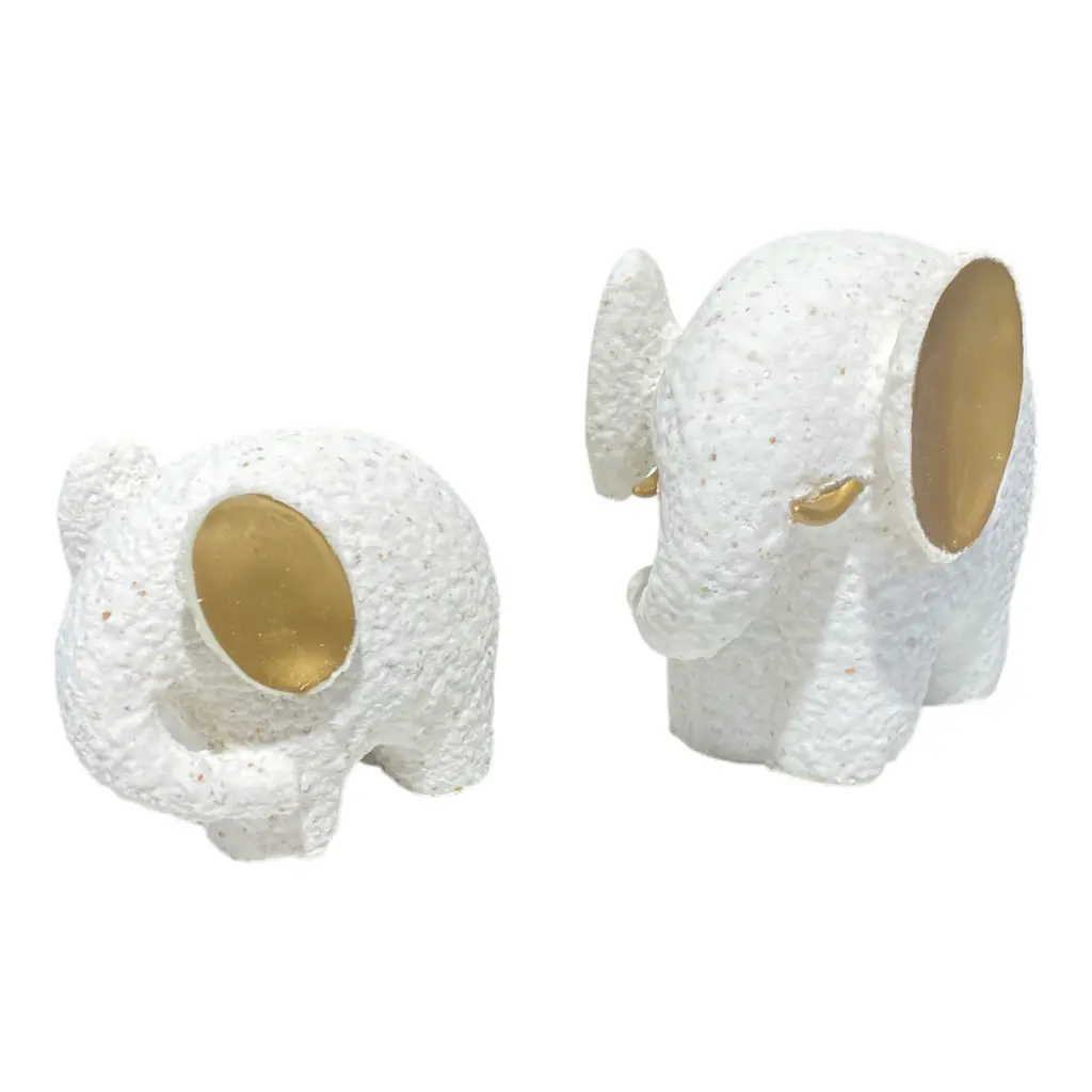 ELEFANTES POLIRESINA BLANCO CON TEXTURA 20X14X18CM Y 15X11X12CM