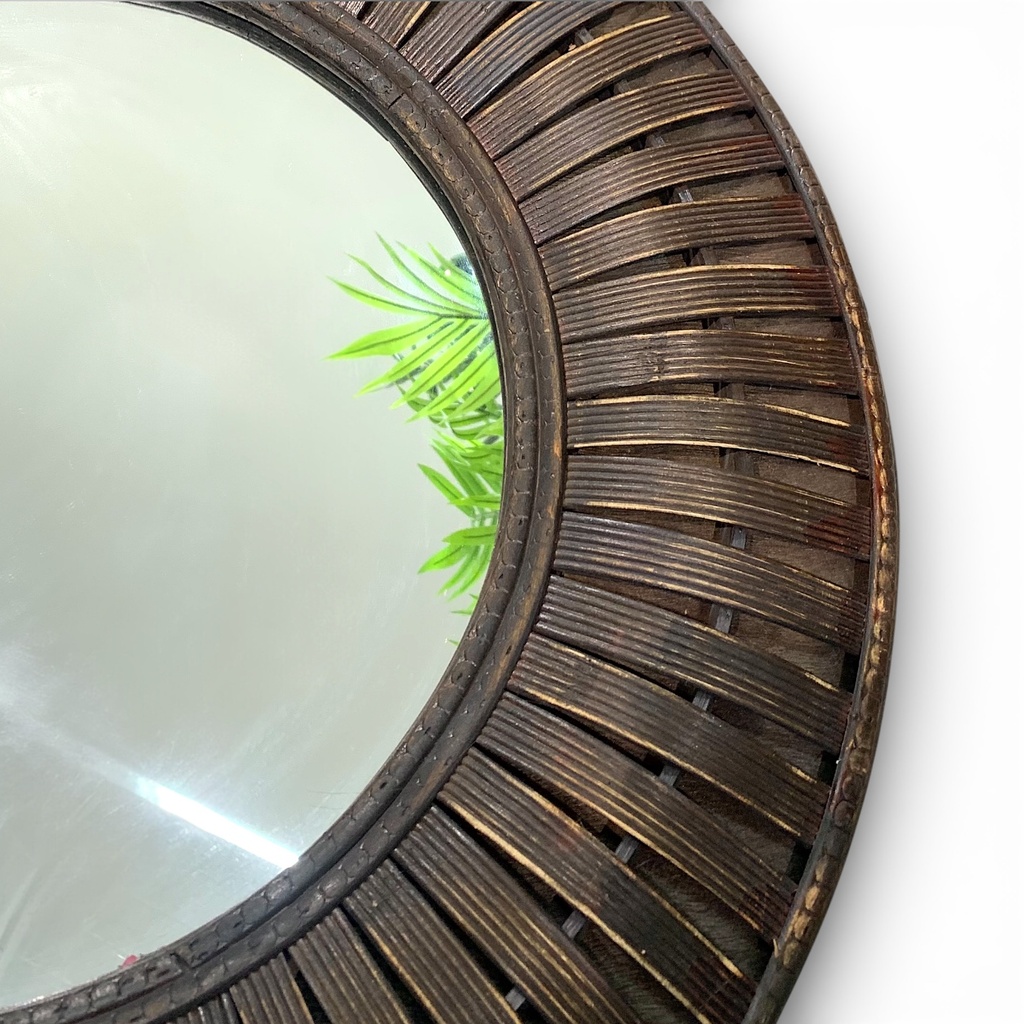 ESPEJO DE PARED REDONDO MADERADO CAFÉ 61CM FRA-0596