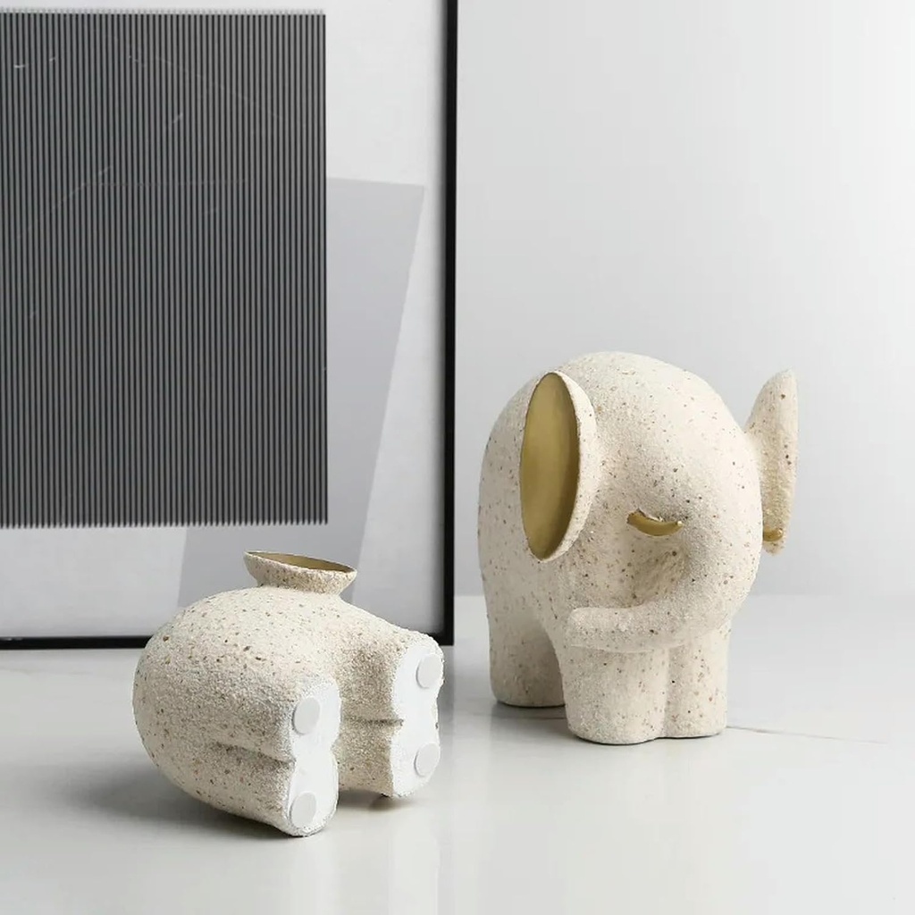 ELEFANTES POLIRESINA BLANCO CON TEXTURA 20X14X18CM Y 15X11X12CM