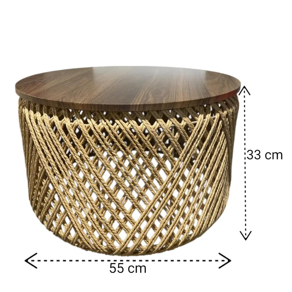 SET DE 3 MESAS METALICAS TEJIDAS DE FIBRA NATURAL Y BASE MADERA REF:PT151-028 41X28CM, 55X33CM, 70X38CM