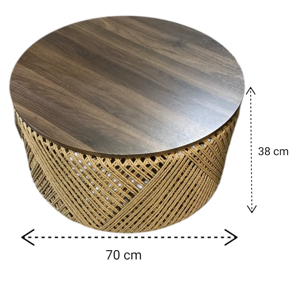 SET DE 3 MESAS METALICAS TEJIDAS DE FIBRA NATURAL Y BASE MADERA REF:PT151-028 41X28CM, 55X33CM, 70X38CM