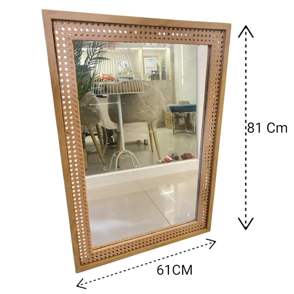 ESPEJO METALICO MARCO DE MADERA NATURAL 61X89X4CM