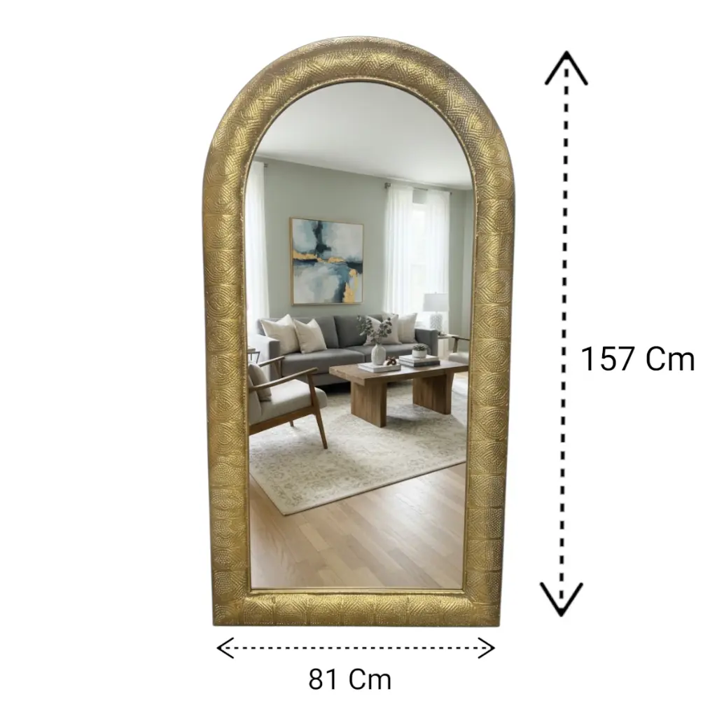 ESPEJO METALICO DORADO DE PARED O PISO CON ATRIL 81X157CM
