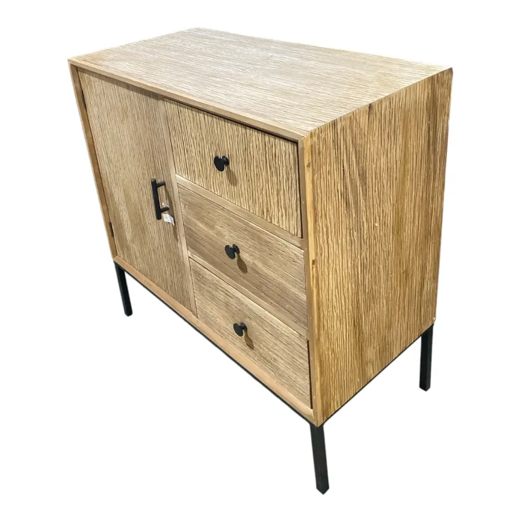 MUEBLE DE MADERA ESTANTE CONSOLA, PATAS Y BASE METALICAS 80X81X40CM