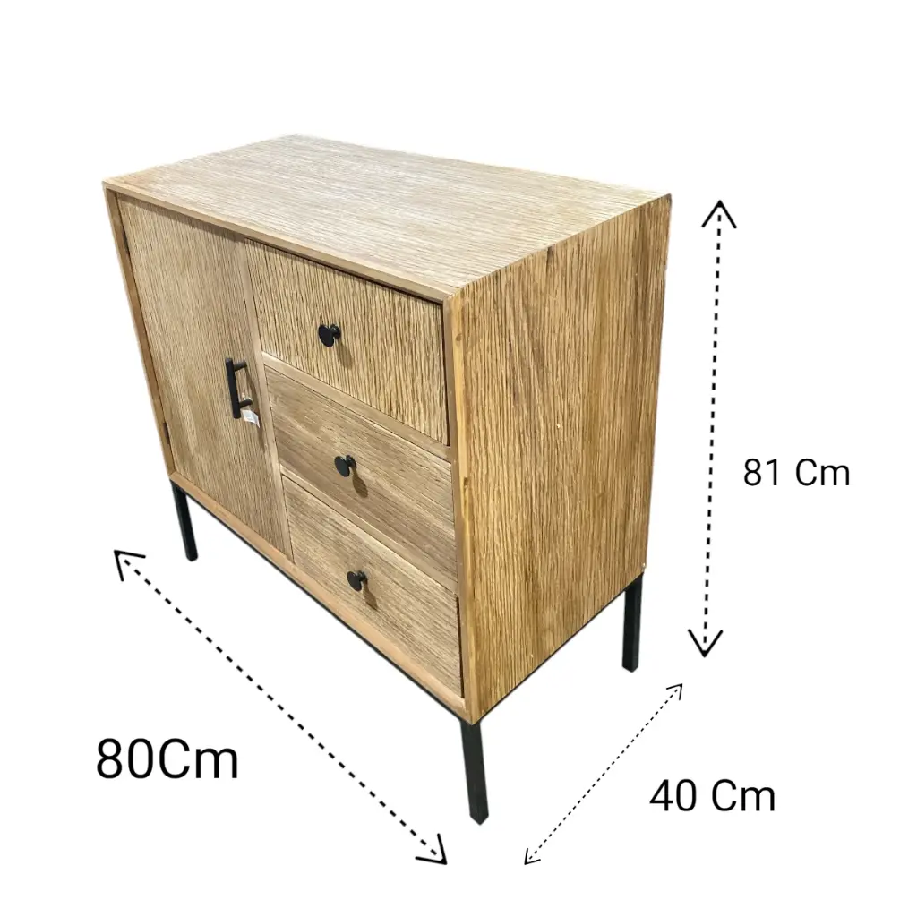 MUEBLE DE MADERA ESTANTE CONSOLA, PATAS Y BASE METALICAS 80X81X40CM