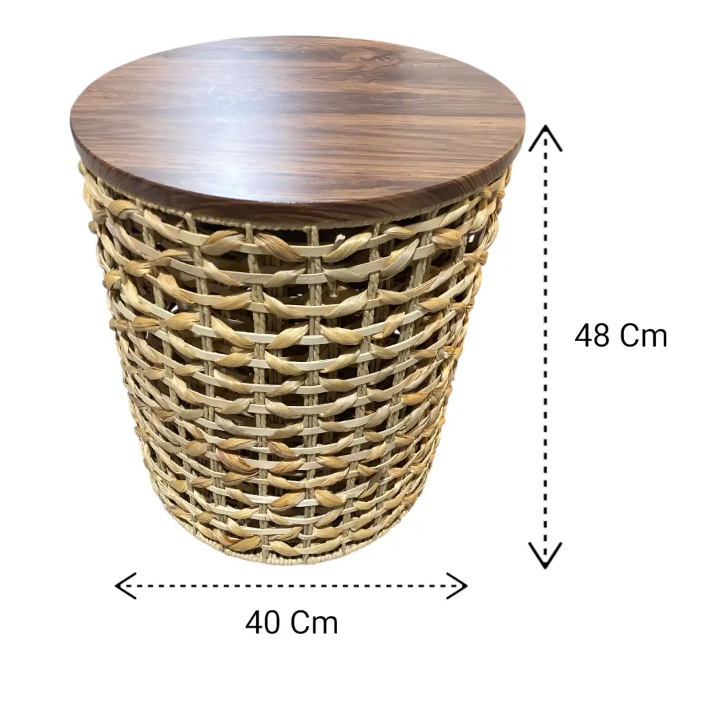 SET DE 3 CANASTAS TIPO MESA CON TAPA MADERA Y ESTRUCTURA DE HIERRO, TEJIDO NATURAL. REF:PT151-029 30X39CM, 35X44CM, 40X48CM 