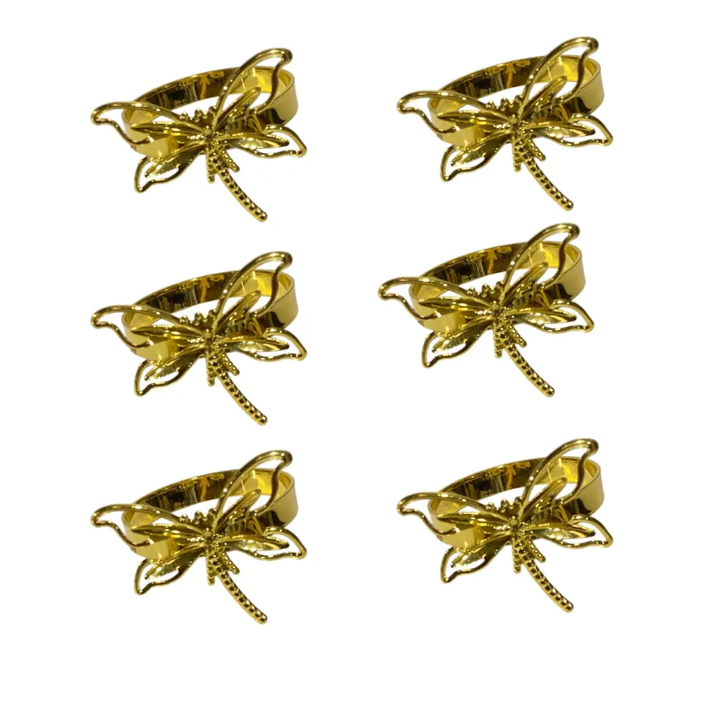 AROS DE SERVILLETA LIBELULA SETX6 PZS. DORADOS CROMADOS METALICOS 5X5CM