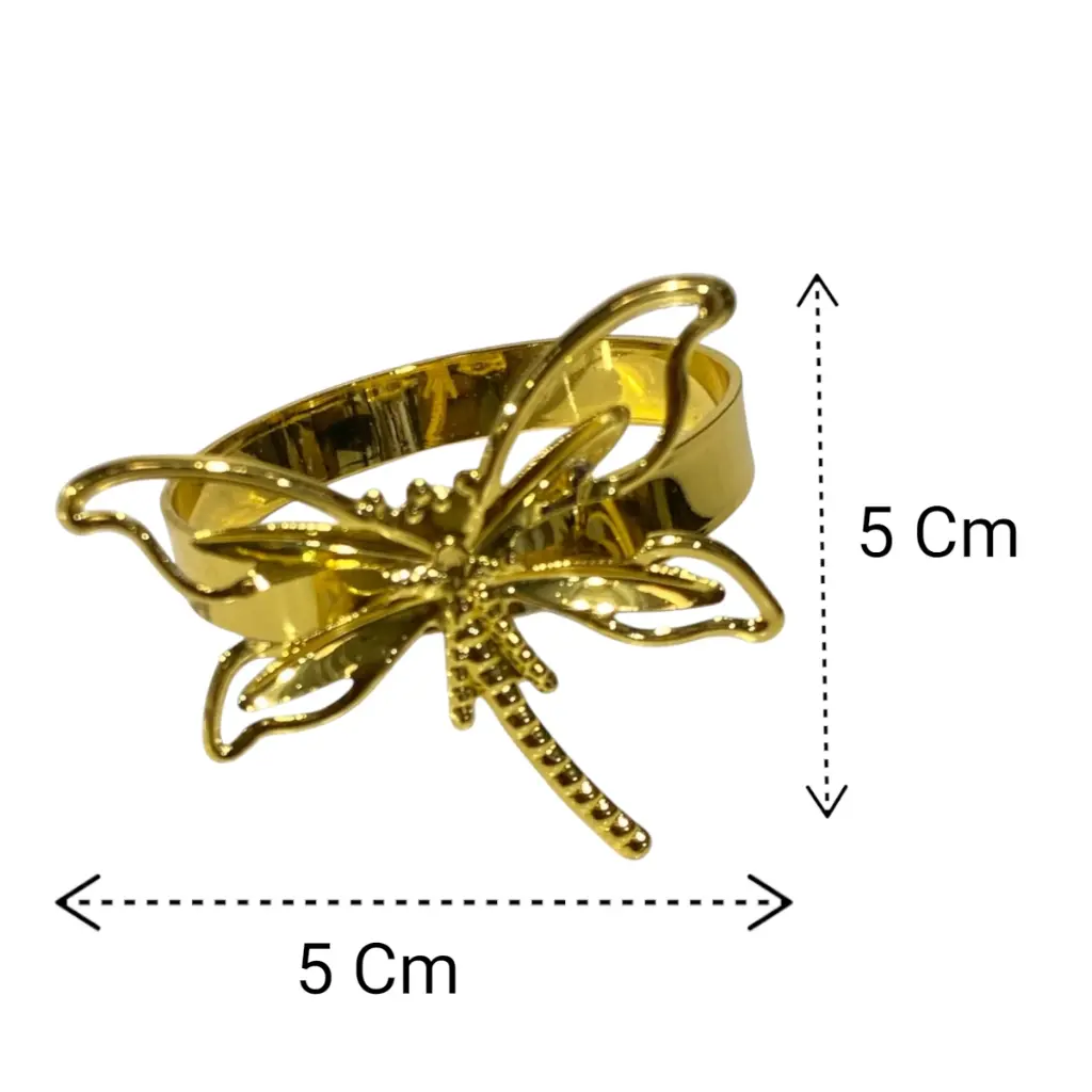AROS DE SERVILLETA LIBELULA SETX6 PZS. DORADOS CROMADOS METALICOS 5X5CM