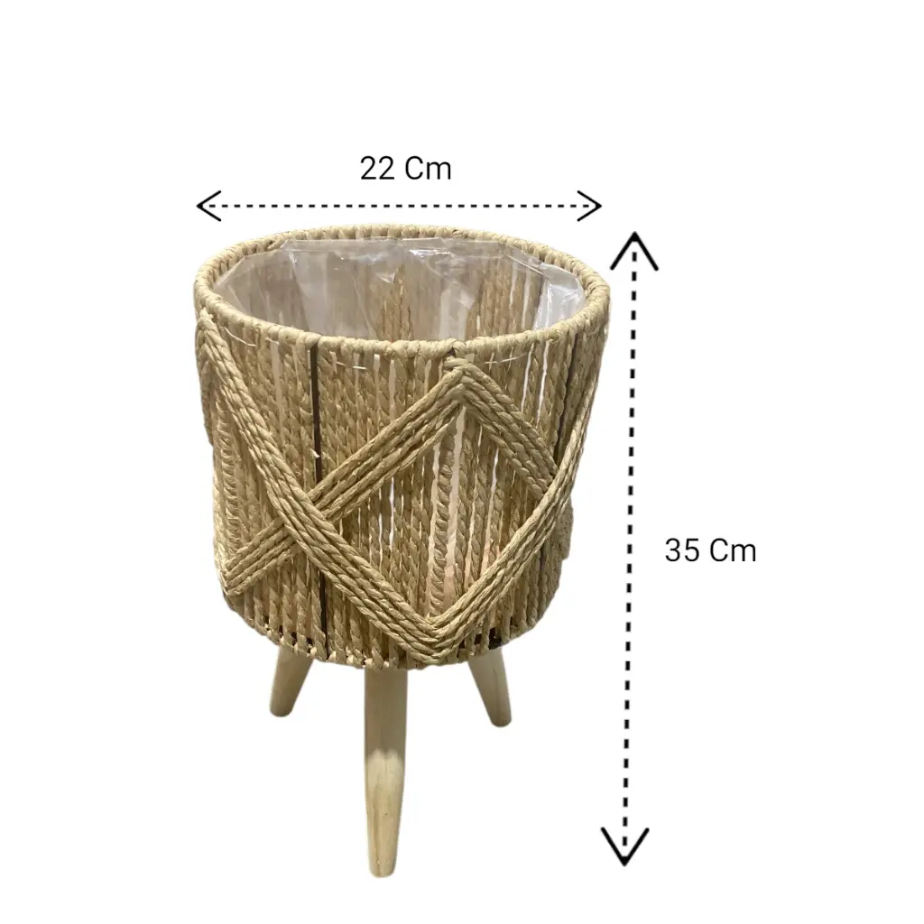 MACETEROS TEJIDO NATURAL MADERA/HIERRO SETX3. 29X57, 26X45, 22X35CM