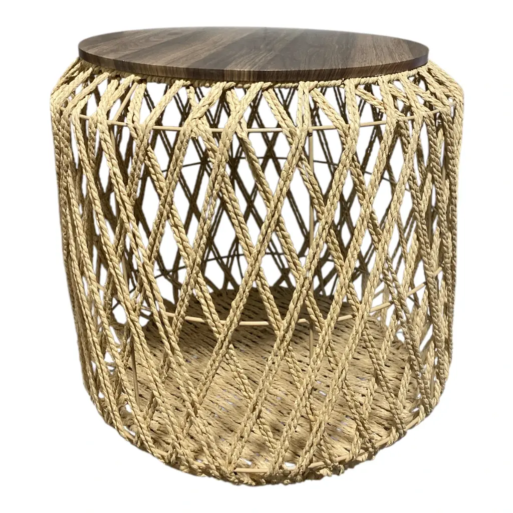 MESAS METALICA CON CORDON TEJIDO ROMBOS SETX4, PT151-005. 55X47CM, 44X41CM, 34X20CM, 34X20CM