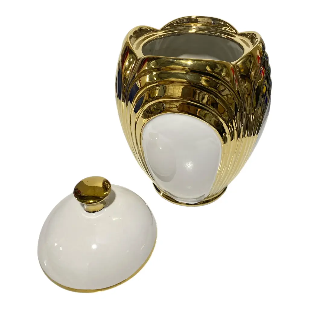 TIBOR DE PORCELANA DORADO/BLANCO Ø17 X 26 Cm