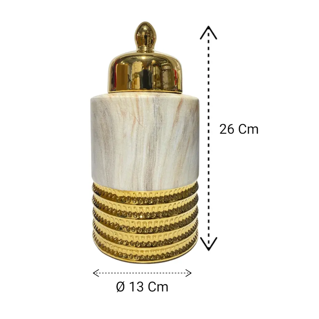 TIBOR DE PORCELANA MARMOLEADO/DORADO Ø13 X 26CM