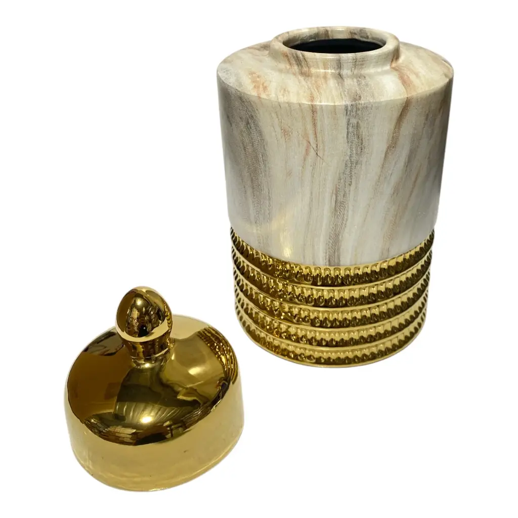 TIBOR DE PORCELANA MARMOLEADO/DORADO Ø13 X 26CM