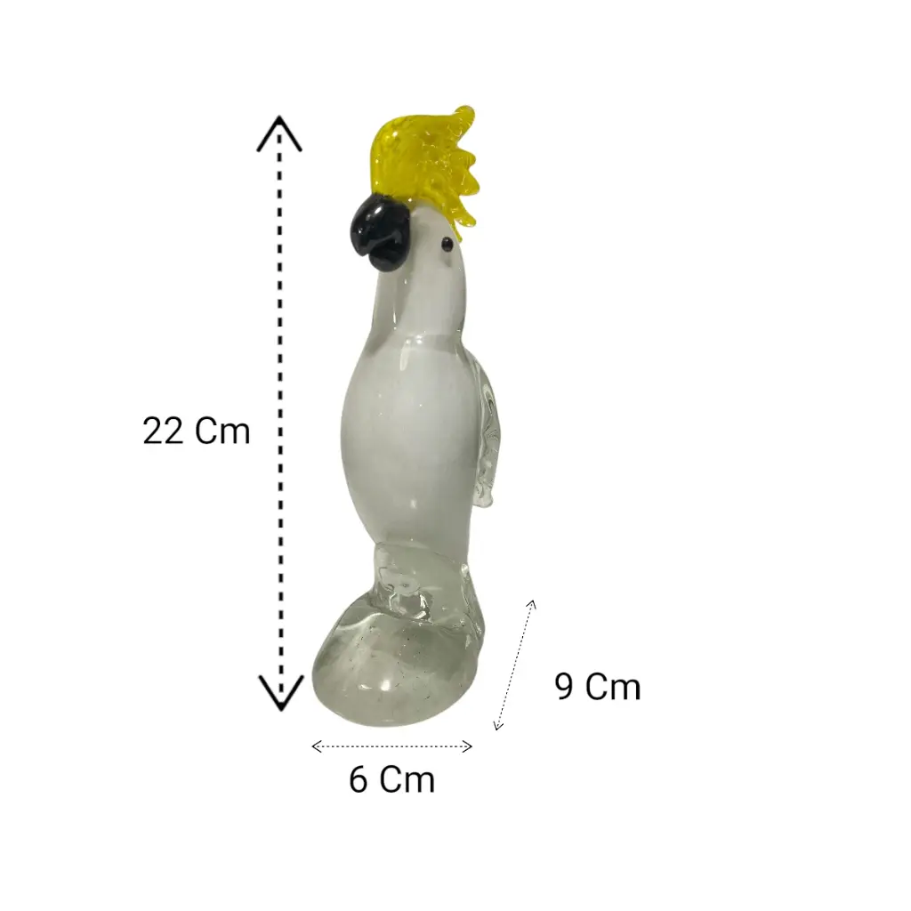 CACATUA DE VIDRIO TIPO MURANO 9X6X22CM