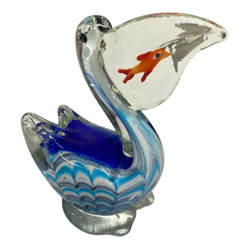 PELICANO DE VIDRIO TIPO MURANO 15X8X19CM