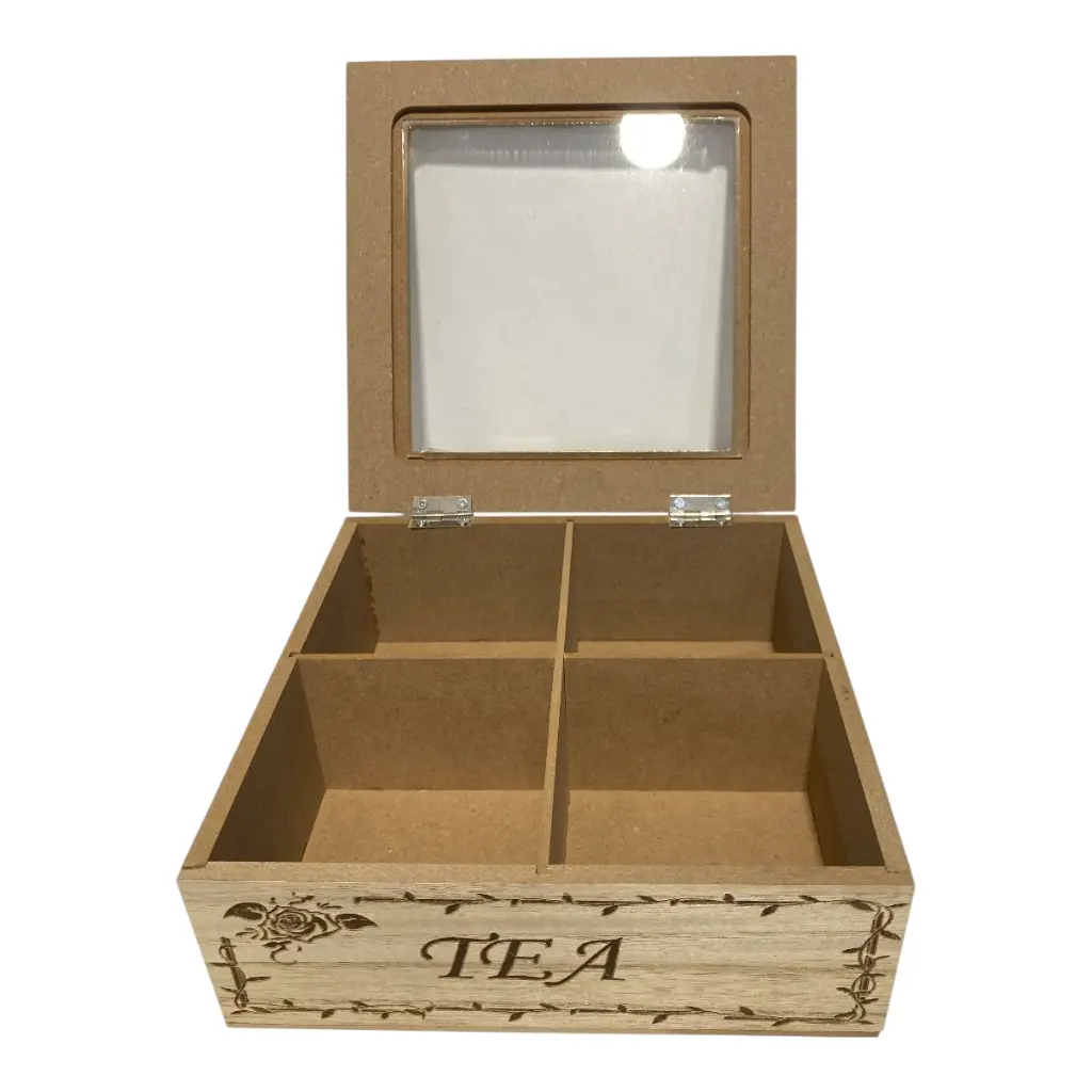 CAJA PARA TE DE MADERA/VIDRIO 18X18X7CM