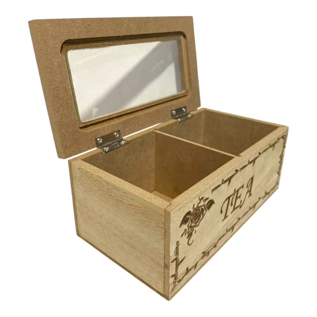 CAJA PARA TE DE MADERA/VIDRIO 18X18X7CM