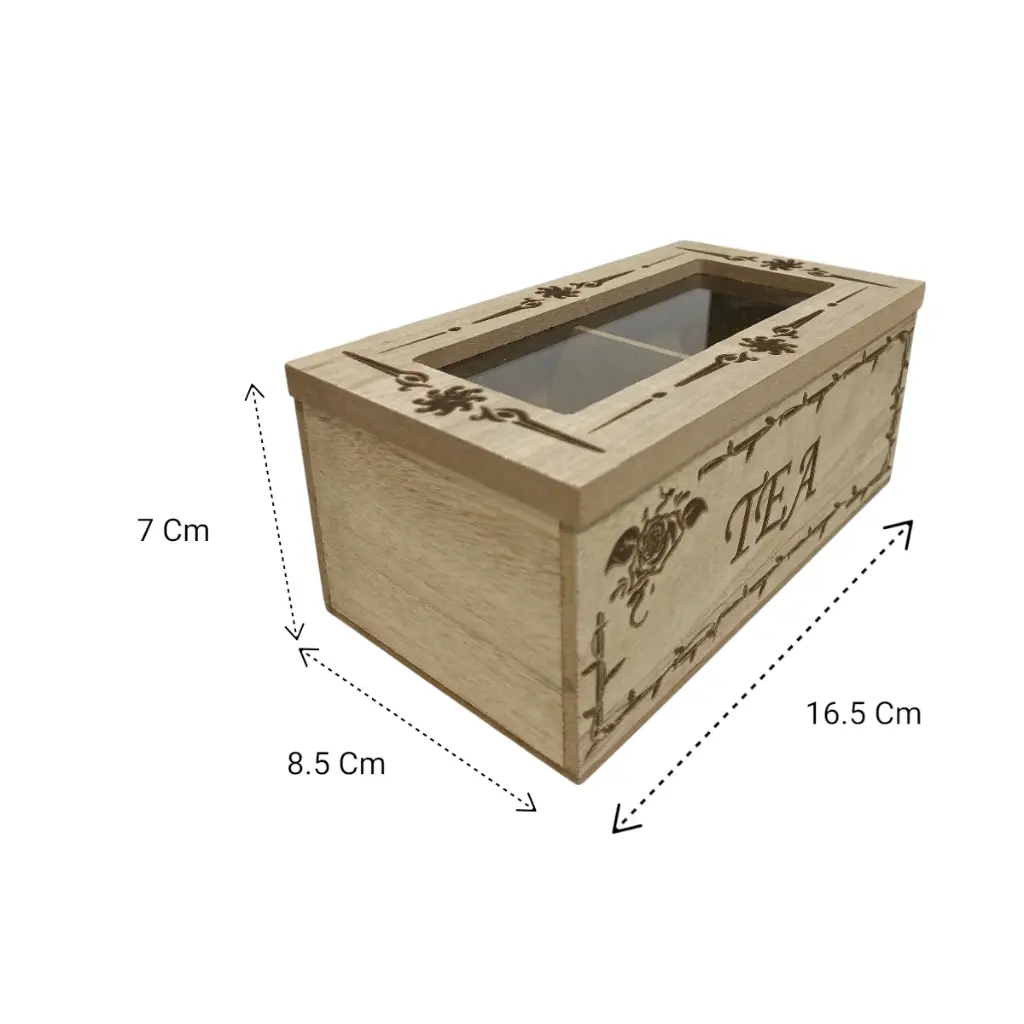 CAJA PARA TE DE MADERA/VIDRIO 18X18X7CM