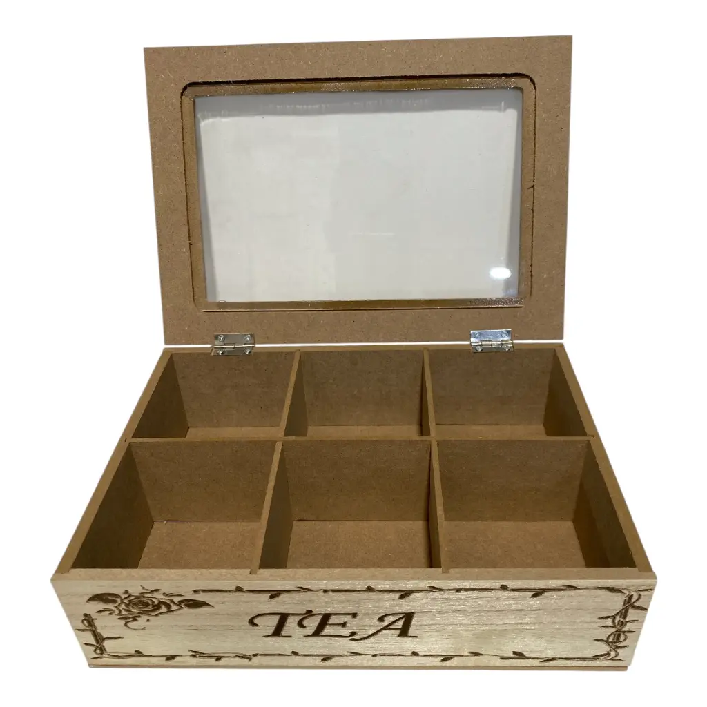 CAJA PARA TE DE MADERA/VIDRIO 18X18X7CM