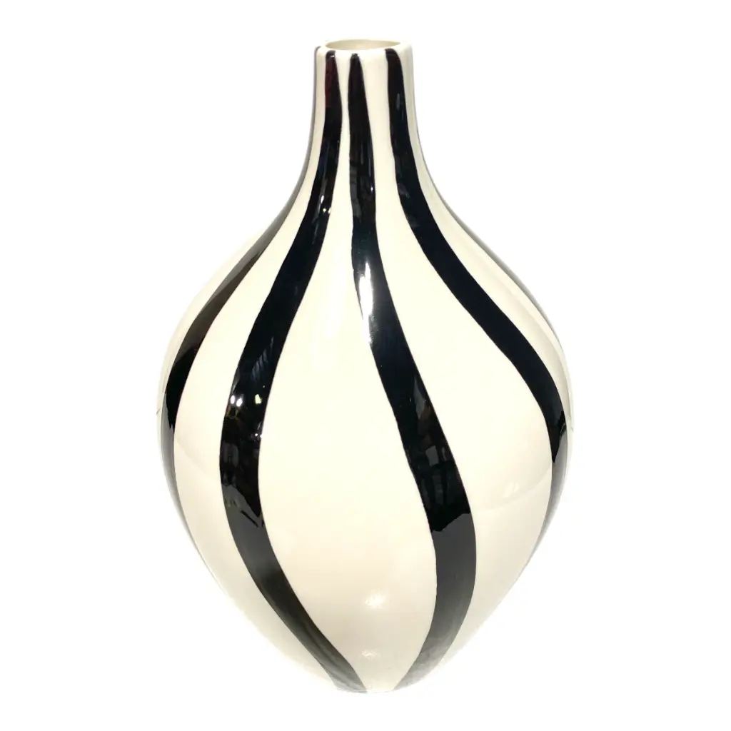 FLORERO DE PORCELANA BLANCO/NEGRO Ø17CM X 27CM ALTO