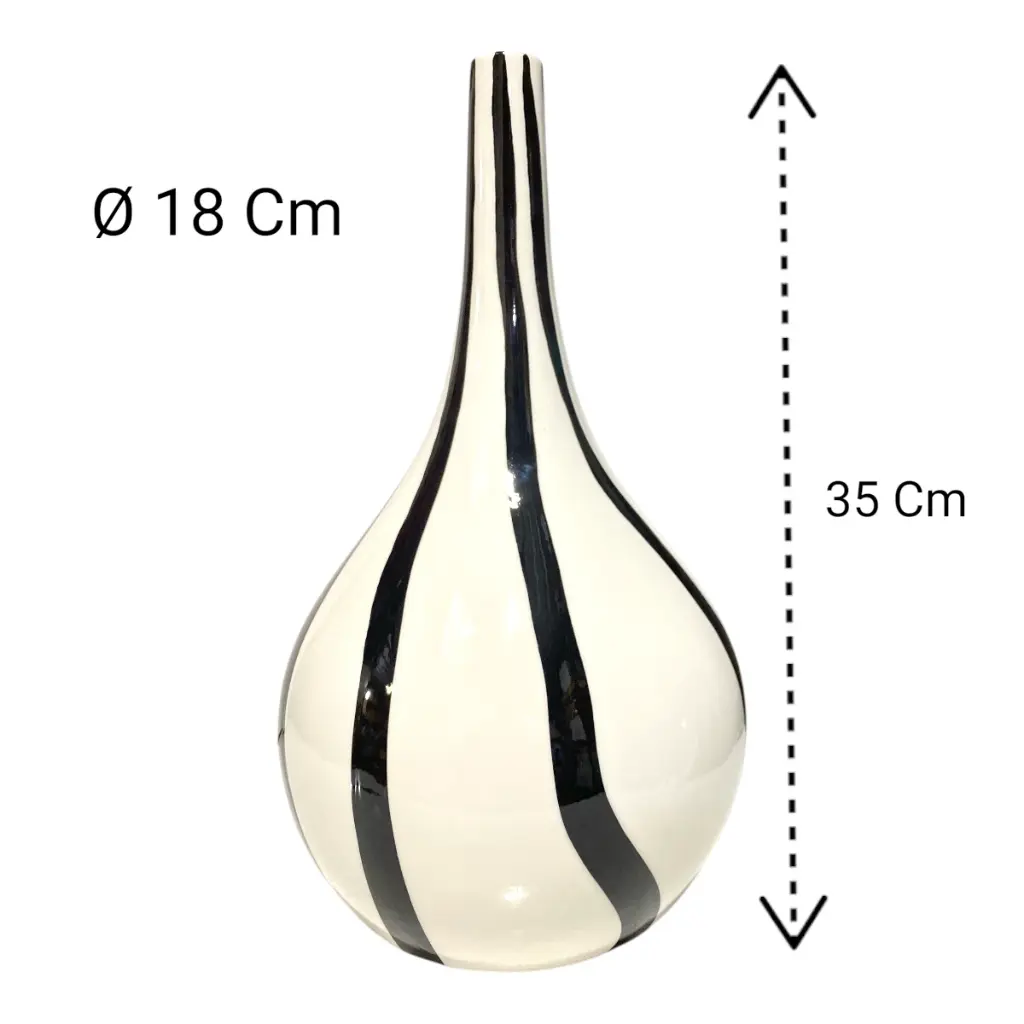 FLORERO DE PORCELANA BLANCO/NEGRO Ø17CM X 27CM ALTO
