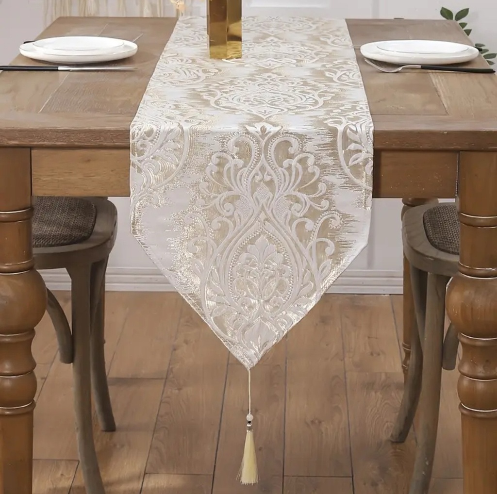 CAMINO DE MESA BEIGE/DORADO 33X183 CM
