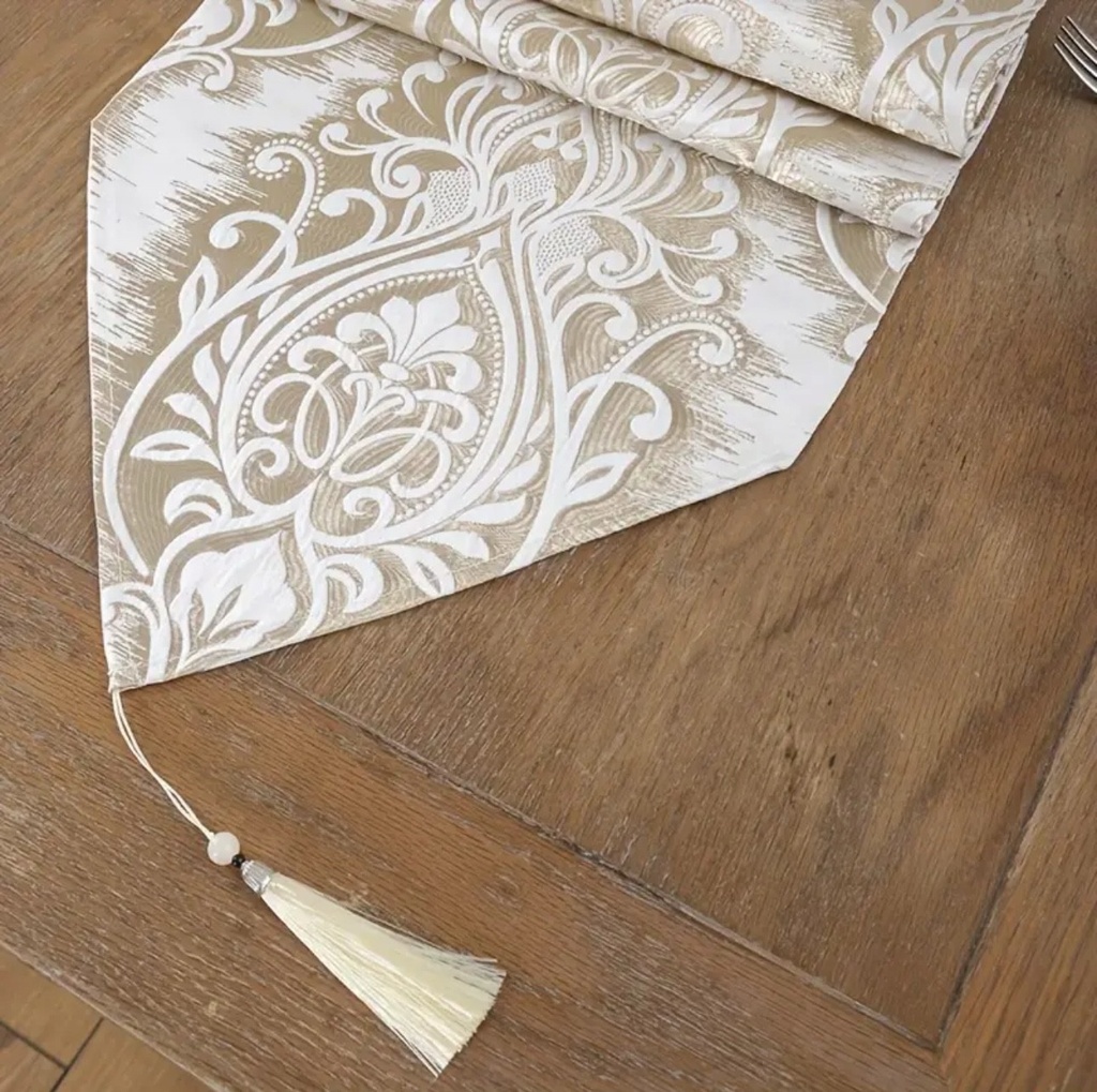 CAMINO DE MESA BEIGE/DORADO 33X183 CM