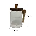 FRASCO DE VIDRIO MEDIANO CON TAPA DE MADERA Y CUCHARA Ø9X16CM