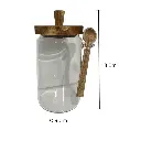 FRASCO DE VIDRIO MEDIANO CON TAPA DE MADERA Y CUCHARA Ø9X16CM