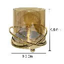 CANDELABRO DE VIDRIO AMBAR CON BASE DE HIERRO DORADA 11X12CM