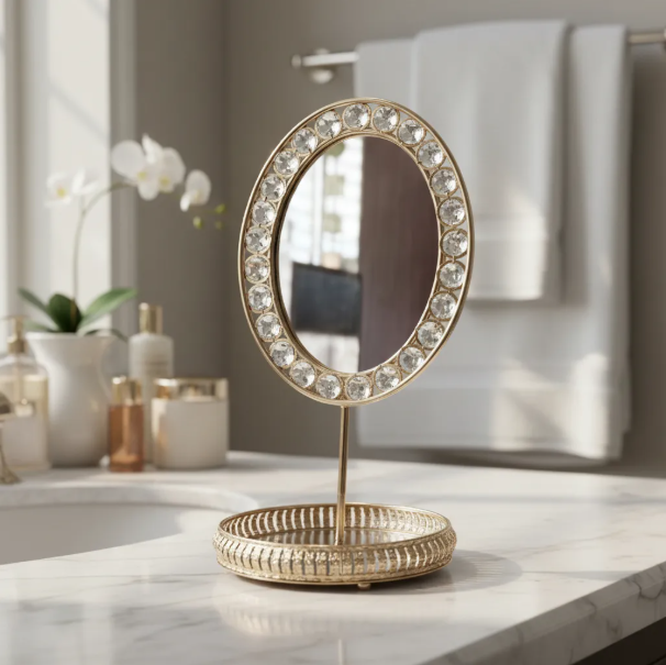 ESPEJO METALICO DORADO Ø16X32CM