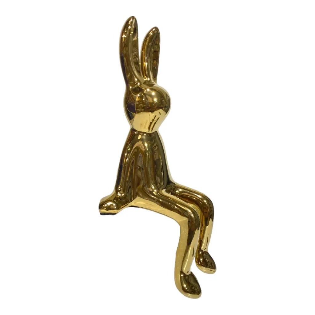 ADORNO CONEJO SENTADO PORCELANA DORADO 9X10X22CM